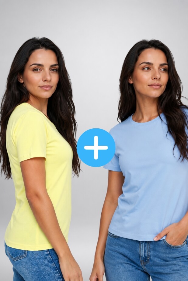 Set of 2 women's basic Kopo t-shirts:  blue, lemon